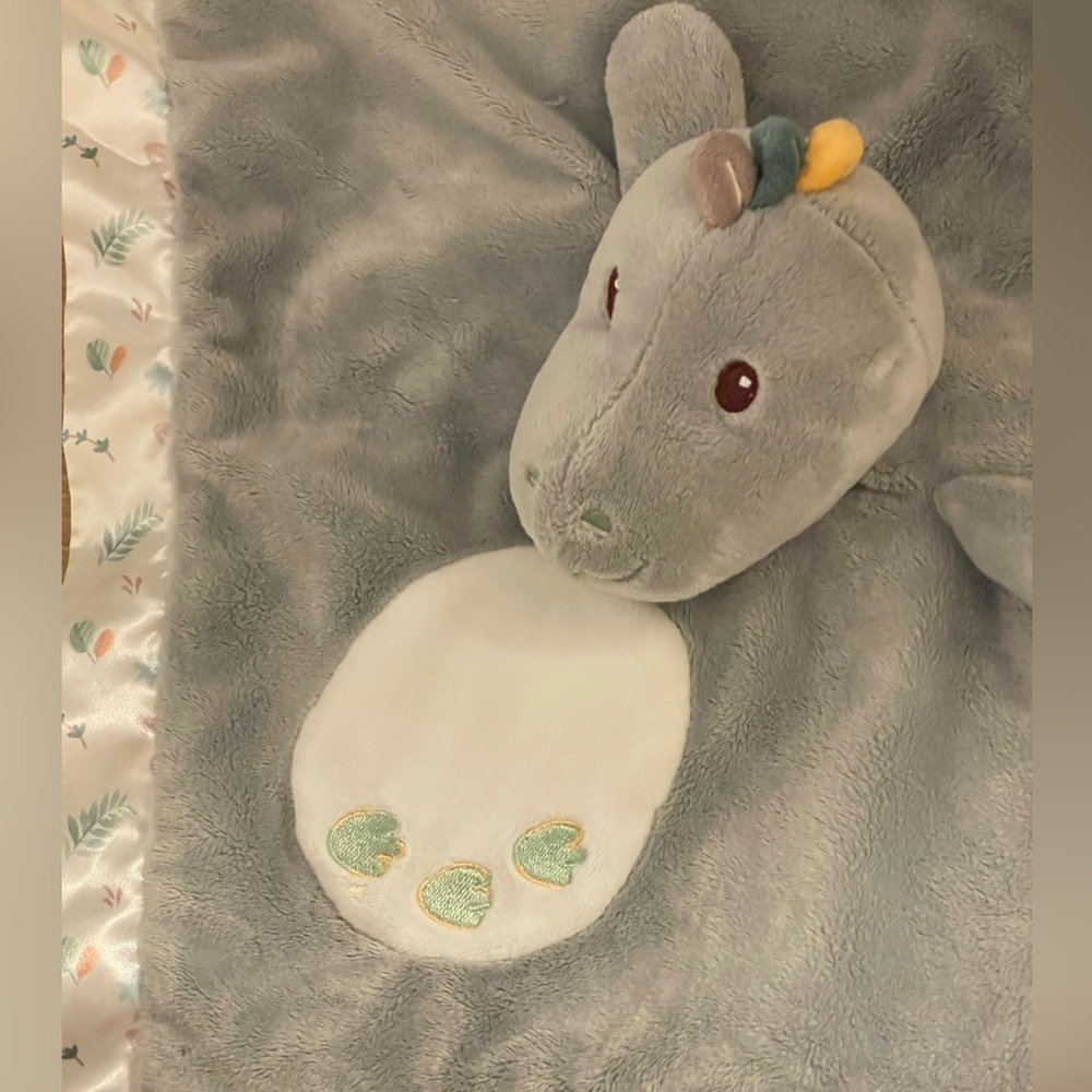 Douglass Baby Dinosaur Lovey Security Blanket Gray Plush Satin Trim